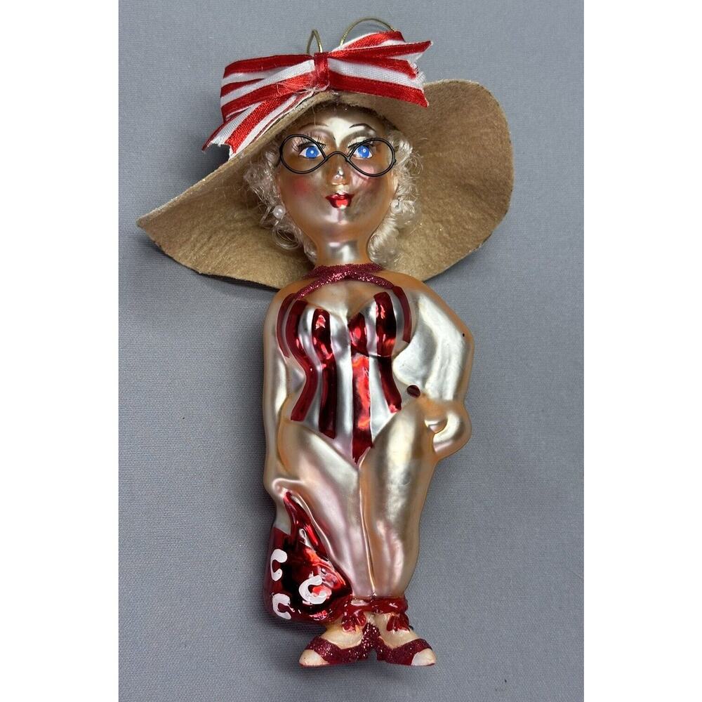 KURT S. ADLER Glass LORALIE'S LADIES Christmas Ornament Mrs. Tanner in Red White